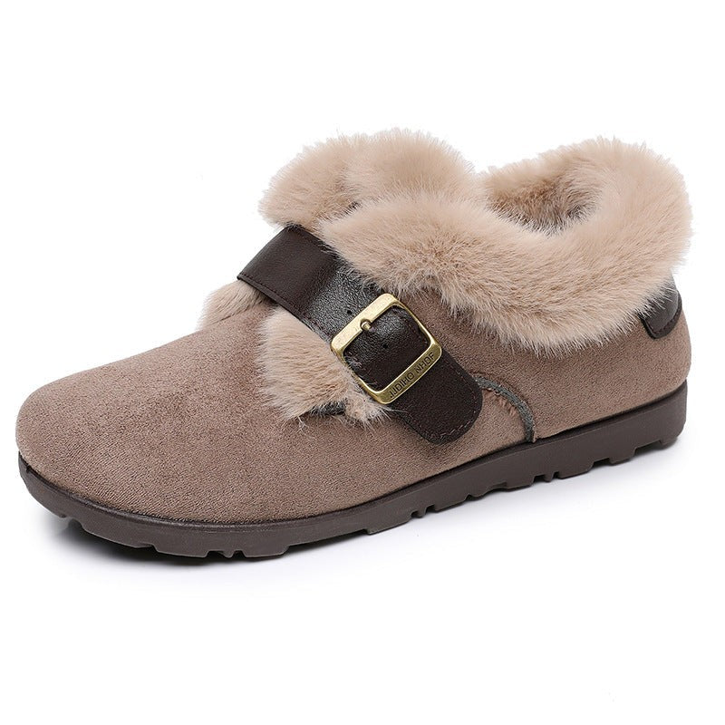 Rose | Pantoufles pour Femme Fourrure Intérieure Talon Caoutchouc Boucle Décorative - Marron