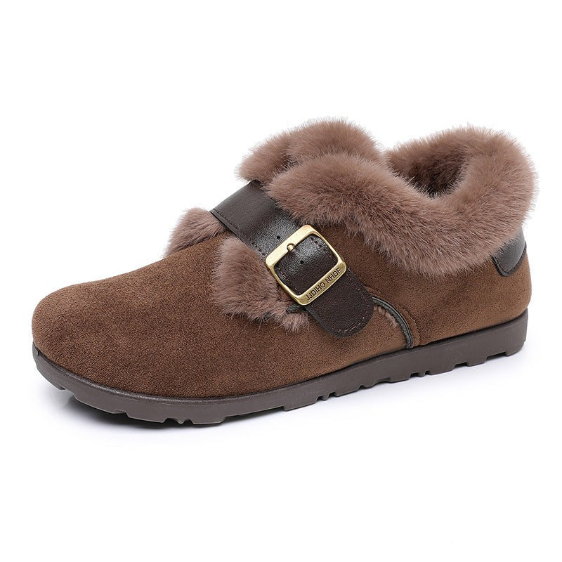 Rose | Pantoufles pour Femme Fourrure Intérieure Talon Caoutchouc Boucle Décorative - Marron