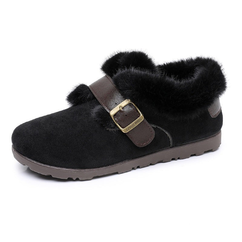 Rose | Pantoufles pour Femme Fourrure Intérieure Talon Caoutchouc Boucle Décorative - Noir