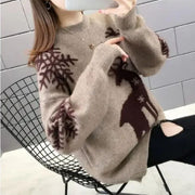 Rose | Pour Femme Pull de Noël Motif Renne Coupe Ample Tricot - Rose