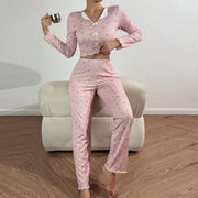 Rose | Pyjama Femme Coupe Ample Motif Floral Volants Romantique - Blanc