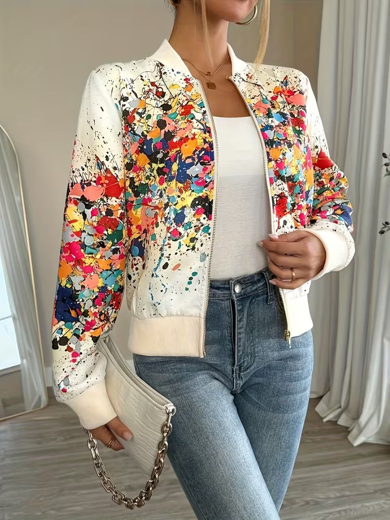 Rose | Veste Bomber Femme Imprimée Fermeture Zippée Coupe Régulière - Abricot