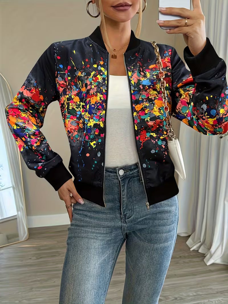 Rose | Veste Bomber Femme Imprimée Fermeture Zippée Coupe Régulière - Abricot