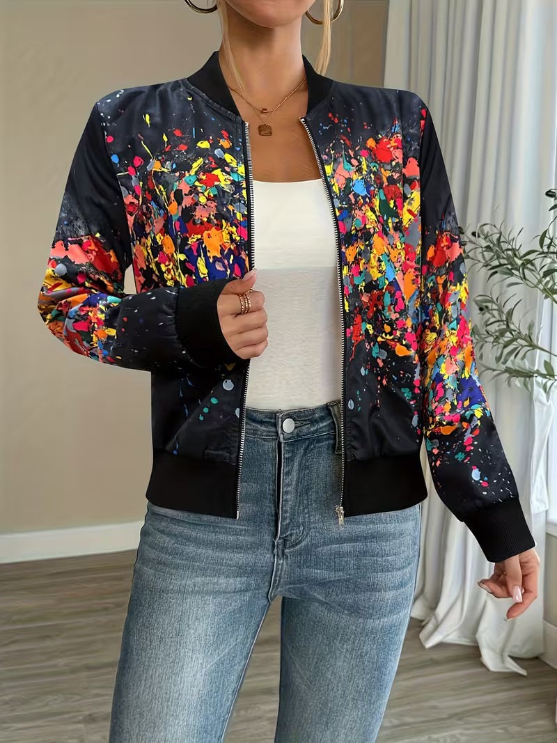 Rose | Veste Bomber Femme Imprimée Fermeture Zippée Coupe Régulière - Abricot