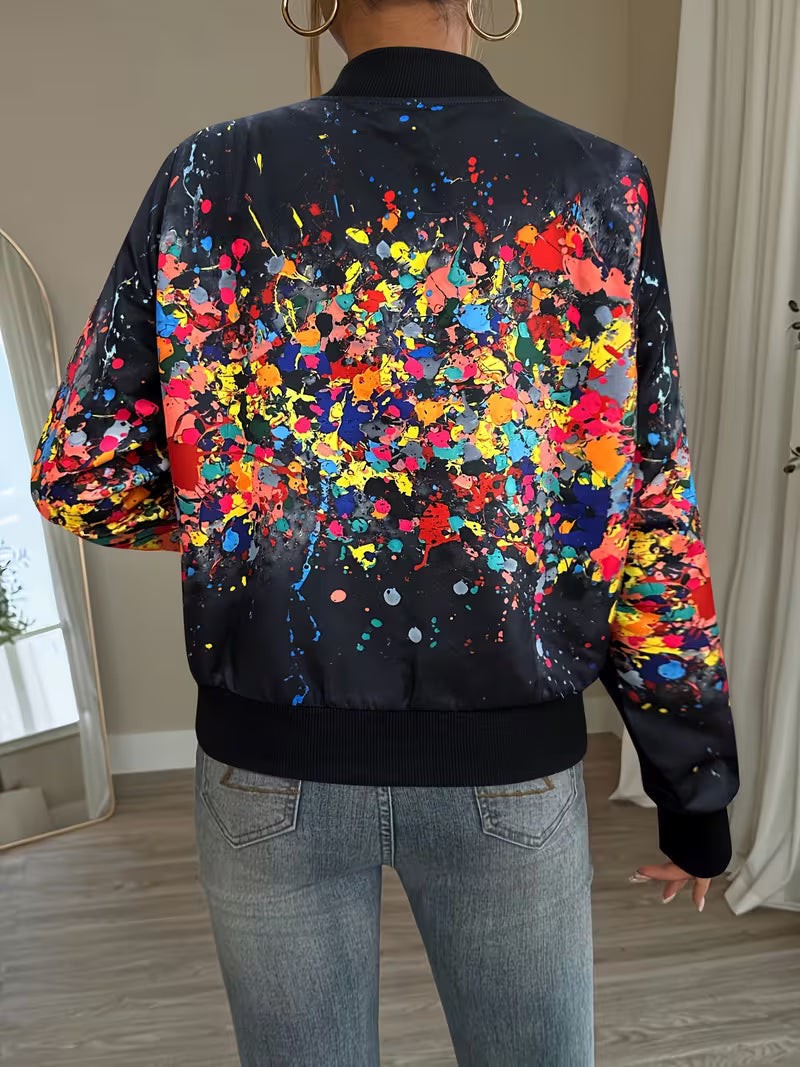 Rose | Veste Bomber Femme Imprimée Fermeture Zippée Coupe Régulière - Abricot