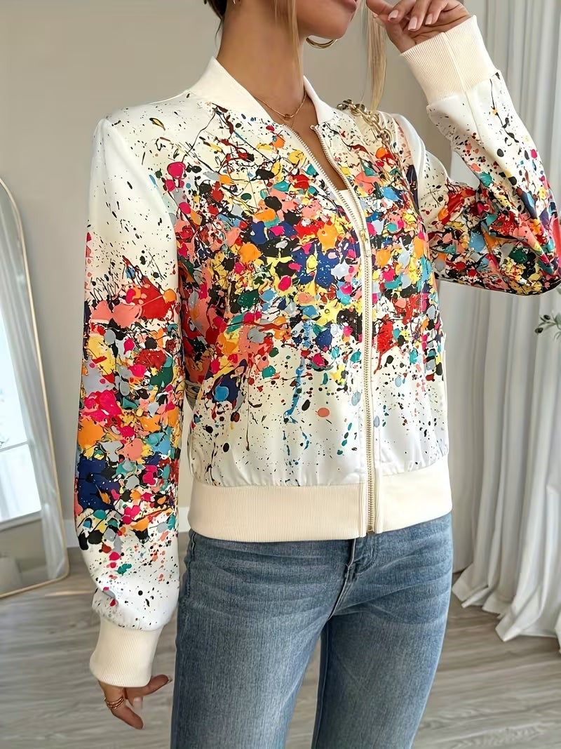Rose | Veste Bomber Femme Imprimée Fermeture Zippée Coupe Régulière - Abricot