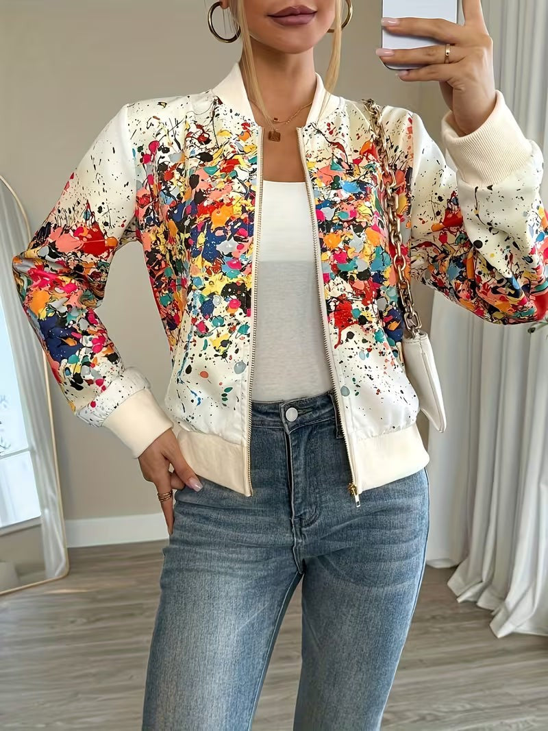 Rose | Veste Bomber Femme Imprimée Fermeture Zippée Coupe Régulière - Abricot