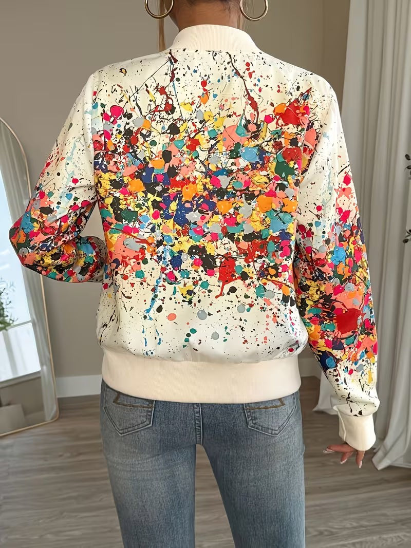 Rose | Veste Bomber Femme Imprimée Fermeture Zippée Coupe Régulière - Abricot