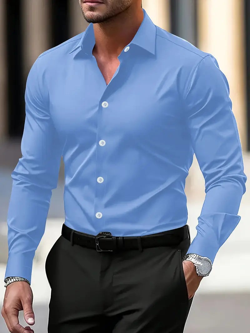 Ruben | Dames Getailleerd Overhemd met Knoopsluiting en Lange Mouwen - Blauw