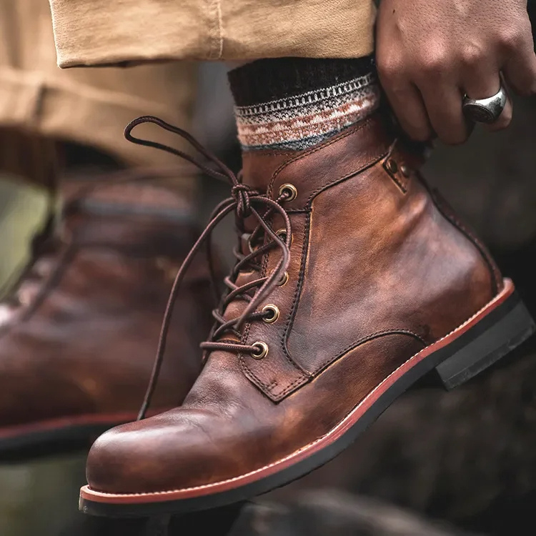 Sacha | Bottines Homme Lacées à Tige Courte Confort Décontracté - Marron