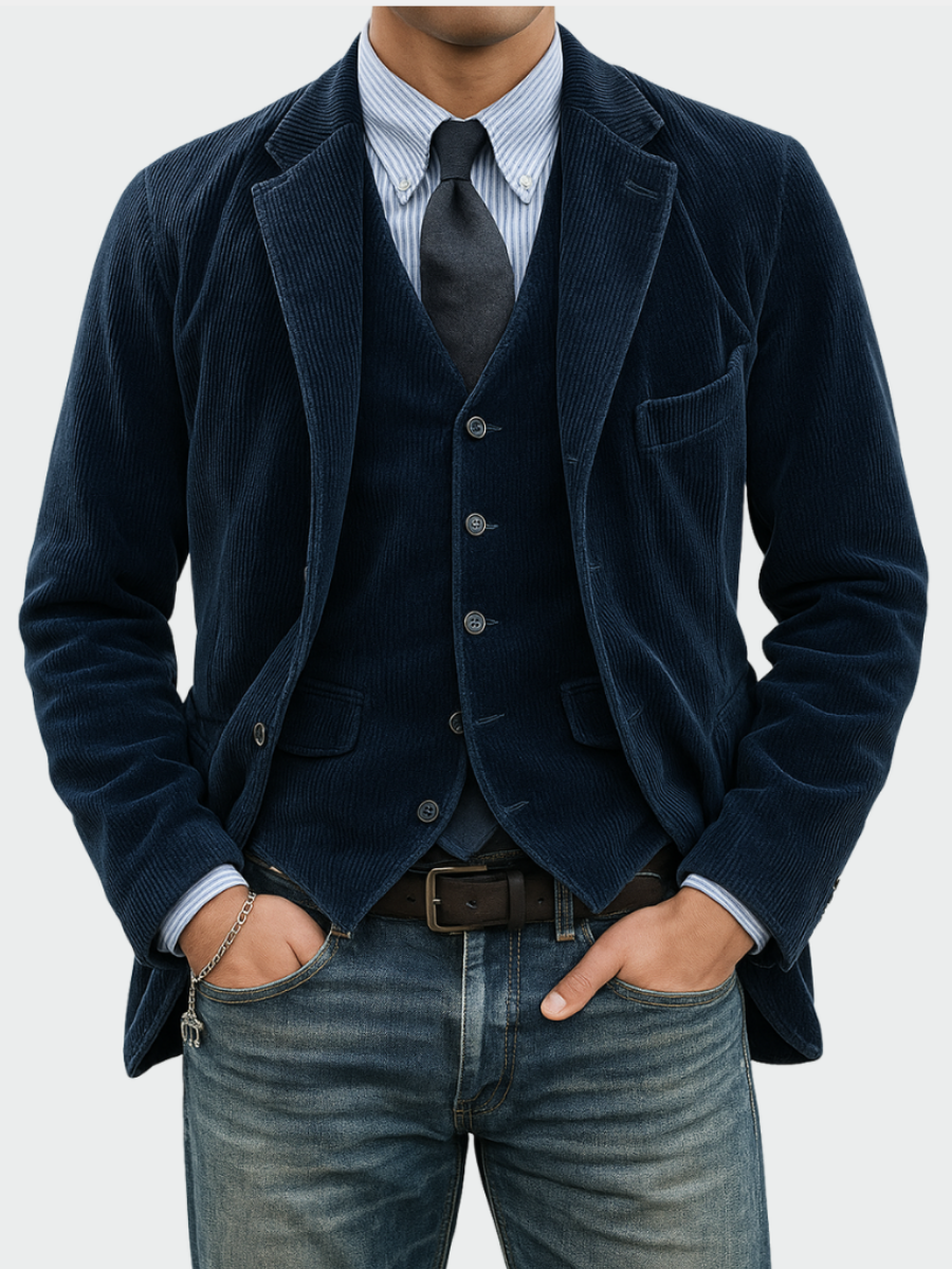 Sacha | Ensemble Blazer pour Homme Coupe Ajustée avec Gilet Assorti - Bleu