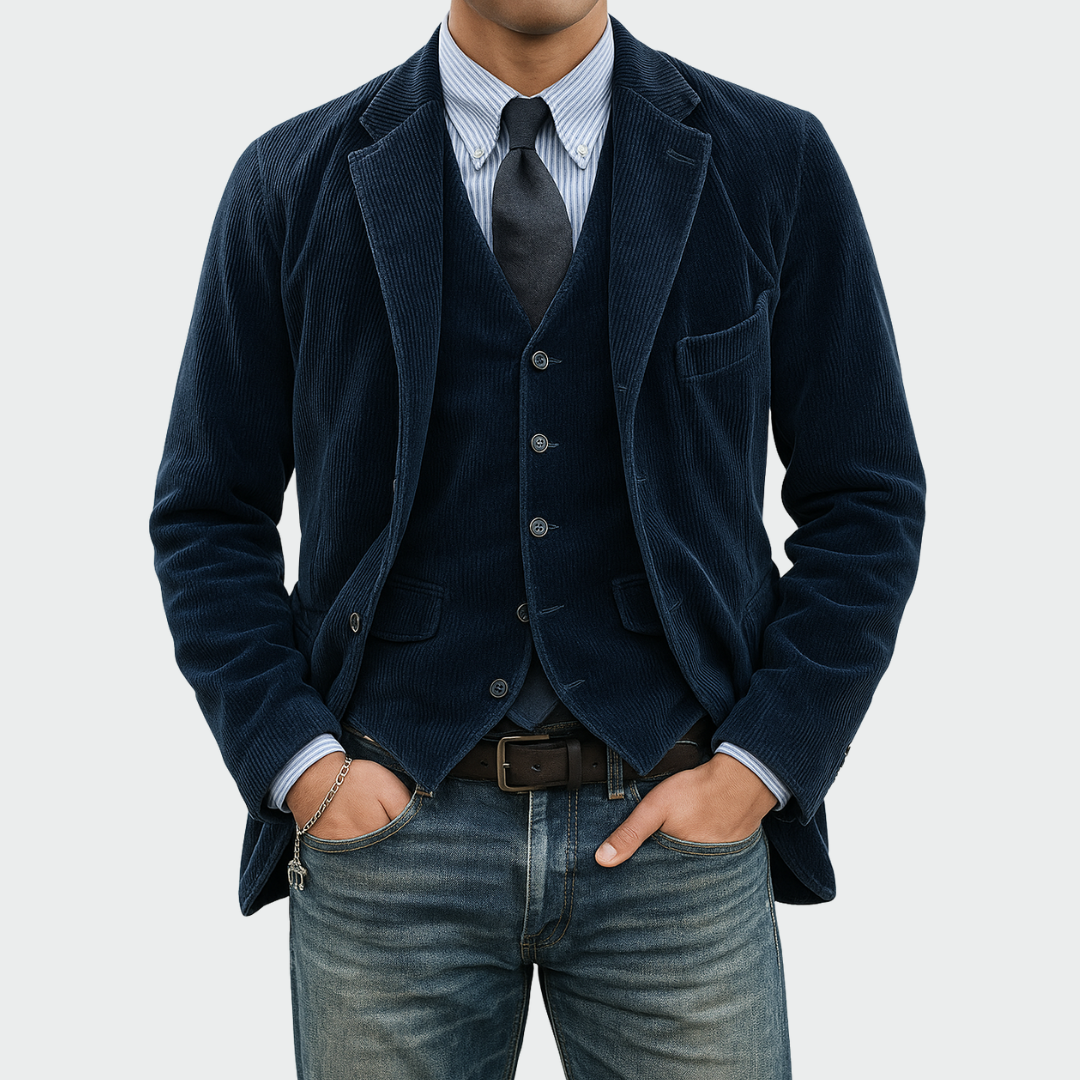 Sacha | Ensemble Blazer pour Homme Coupe Ajustée avec Gilet Assorti - Bleu