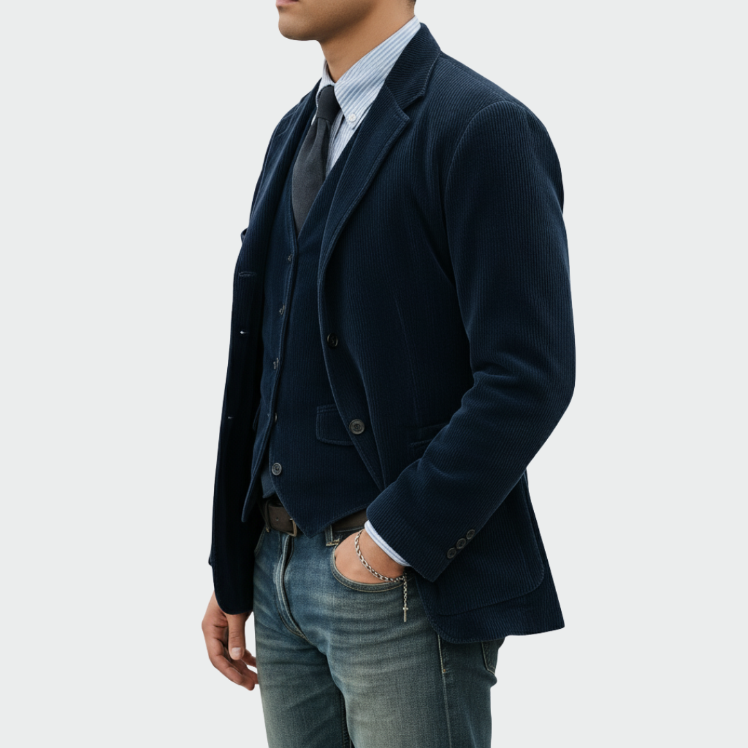 Sacha | Ensemble Blazer pour Homme Coupe Ajustée avec Gilet Assorti - Bleu