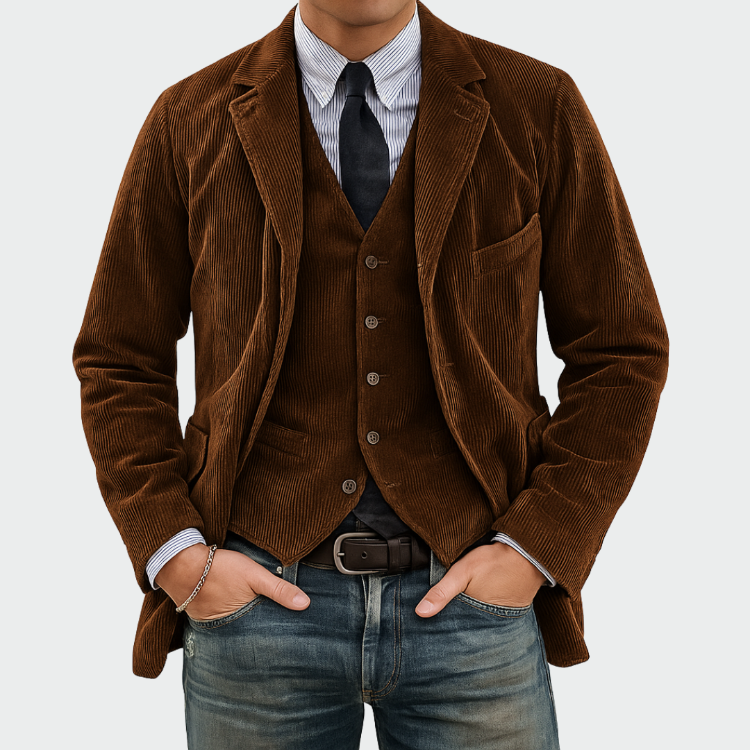 Sacha | Ensemble Blazer pour Homme Coupe Ajustée avec Gilet Assorti - Marron