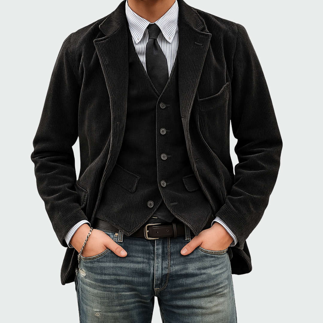 Sacha | Ensemble Blazer pour Homme Coupe Ajustée avec Gilet Assorti - Noir