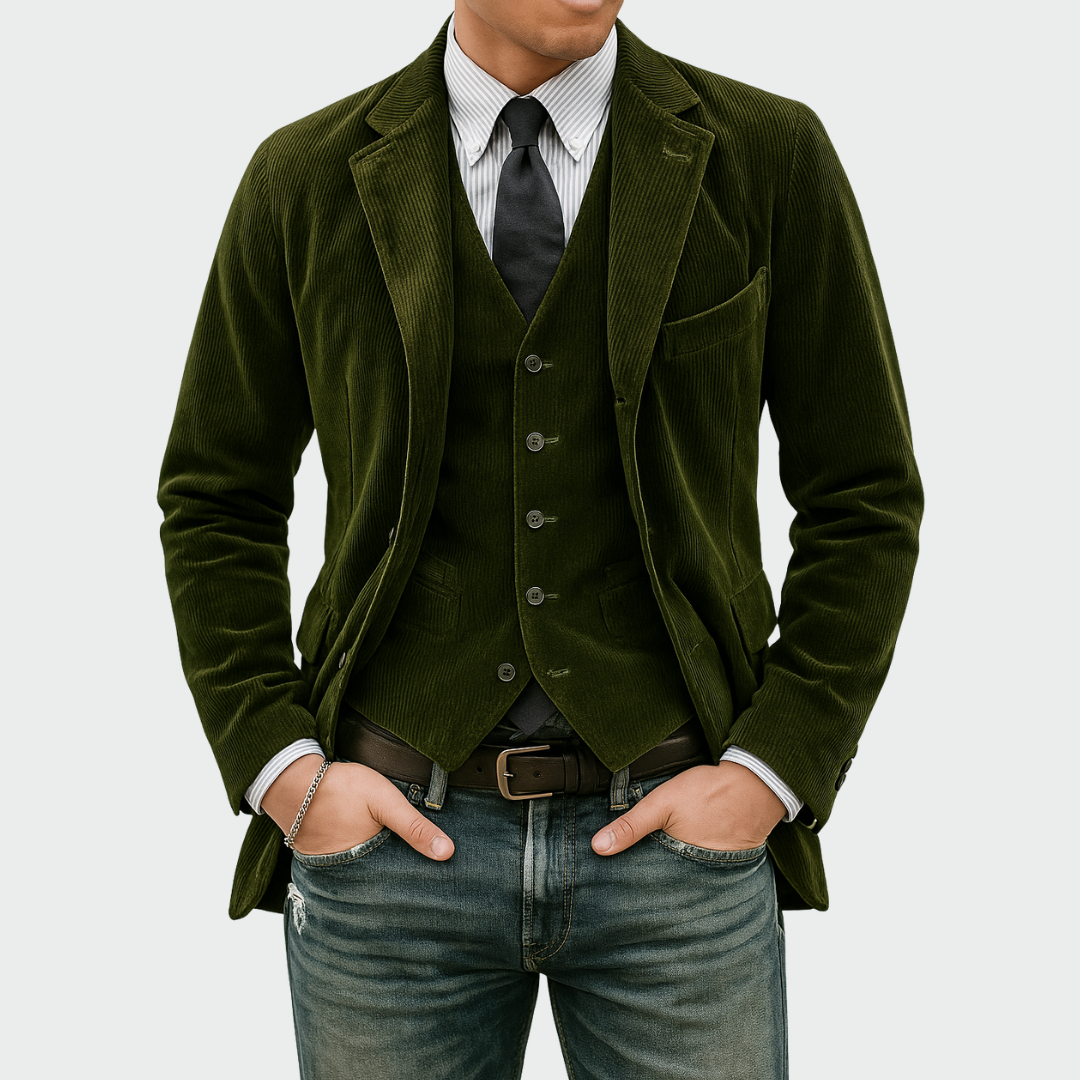 Sacha | Ensemble Blazer pour Homme Coupe Ajustée avec Gilet Assorti - Vert