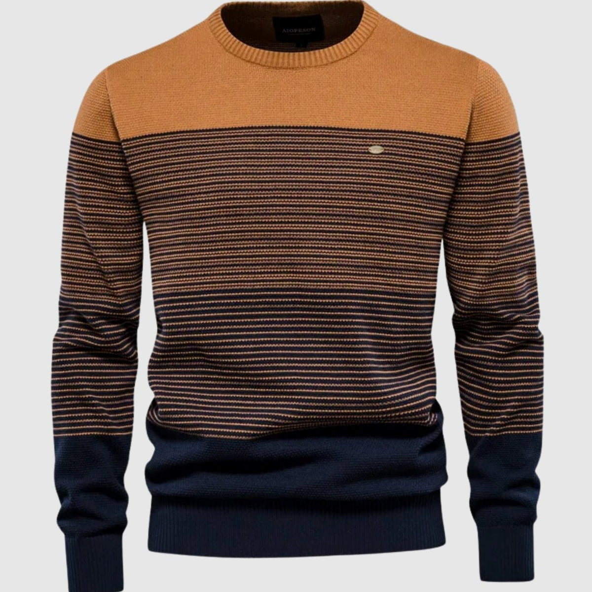 Sacha | Pull Homme Dégradé de Rayures Col Rond Manches Longues - Orange