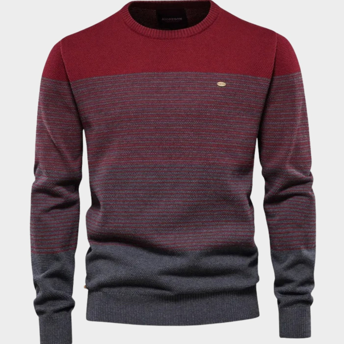 Sacha | Pull Homme Dégradé de Rayures Col Rond Manches Longues - Rouge