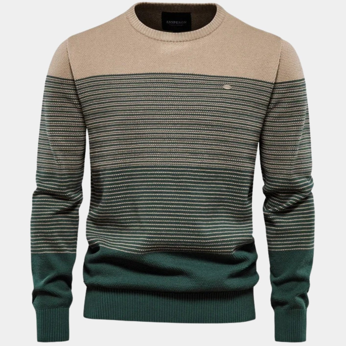 Sacha | Pull Homme Dégradé de Rayures Col Rond Manches Longues - Vert