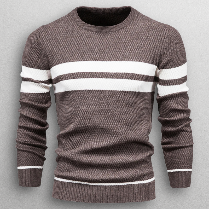 Sacha | Pull pour Femme Rayé Horizontal Col Rond Maille Douce - Marron