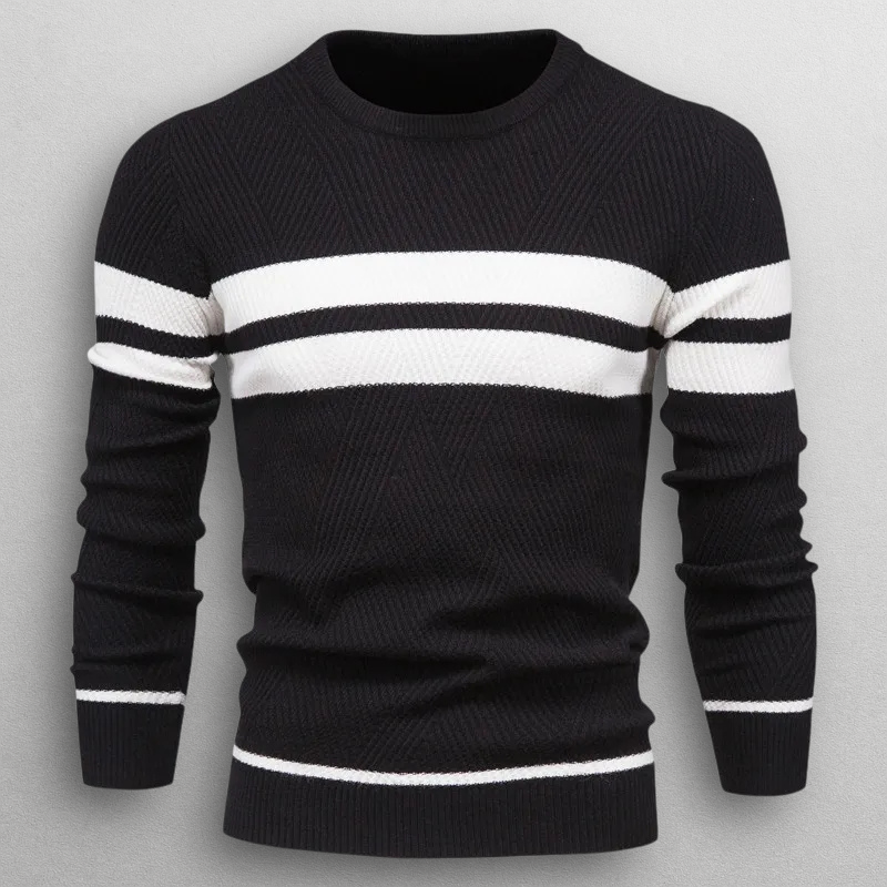 Sacha | Pull pour Femme Rayé Horizontal Col Rond Maille Douce - Noir