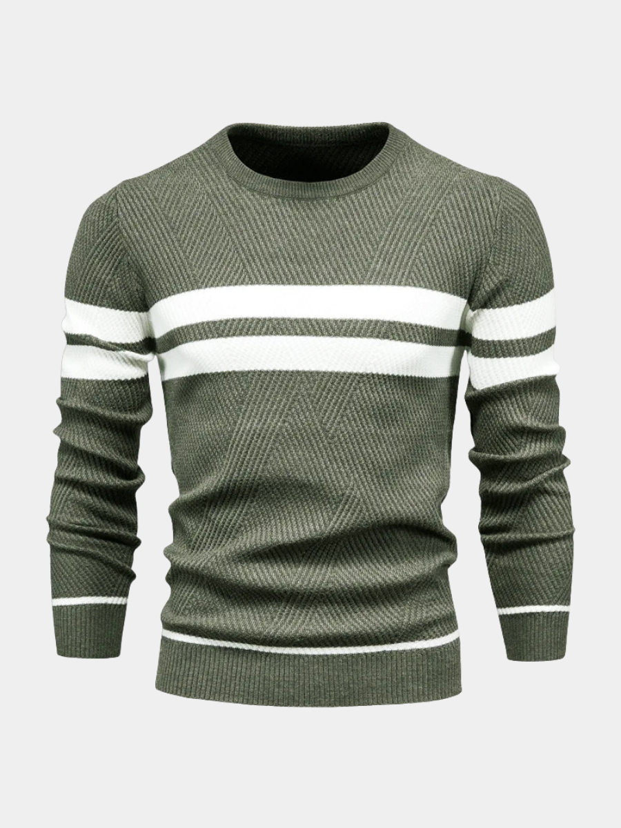 Sacha | Pull pour Femme Rayé Horizontal Col Rond Maille Douce - Vert