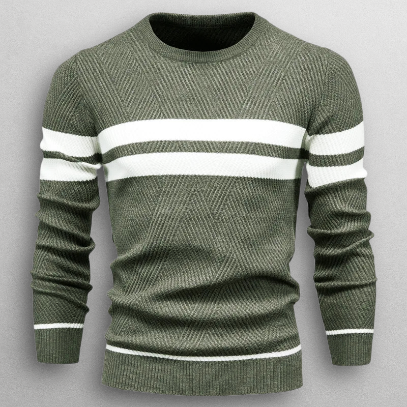 Sacha | Pull pour Femme Rayé Horizontal Col Rond Maille Douce - Vert