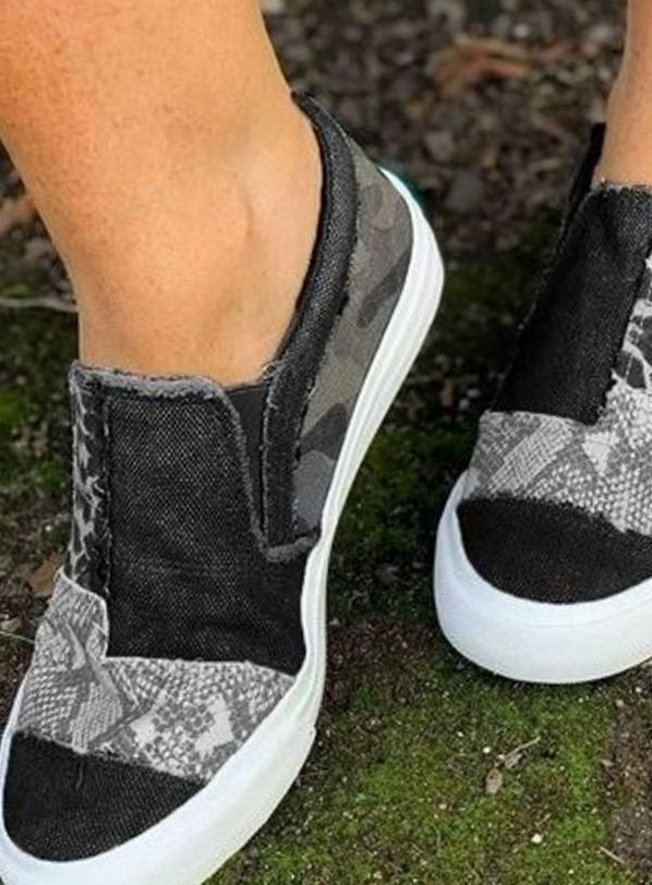 Sarah | Baskets pour Femme Élastiquées Motifs Animaliers Toile Empeigne - Gris