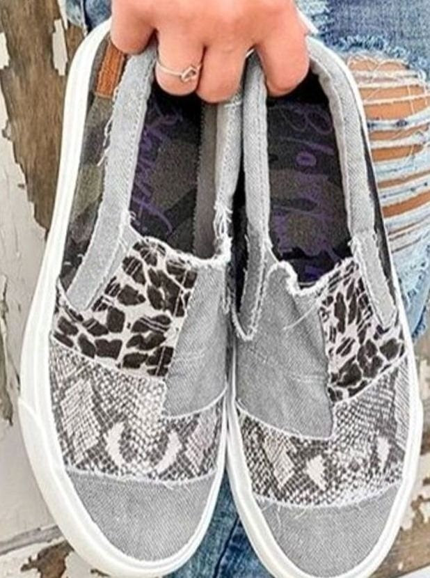 Sarah | Baskets pour Femme Élastiquées Motifs Animaliers Toile Empeigne - Gris