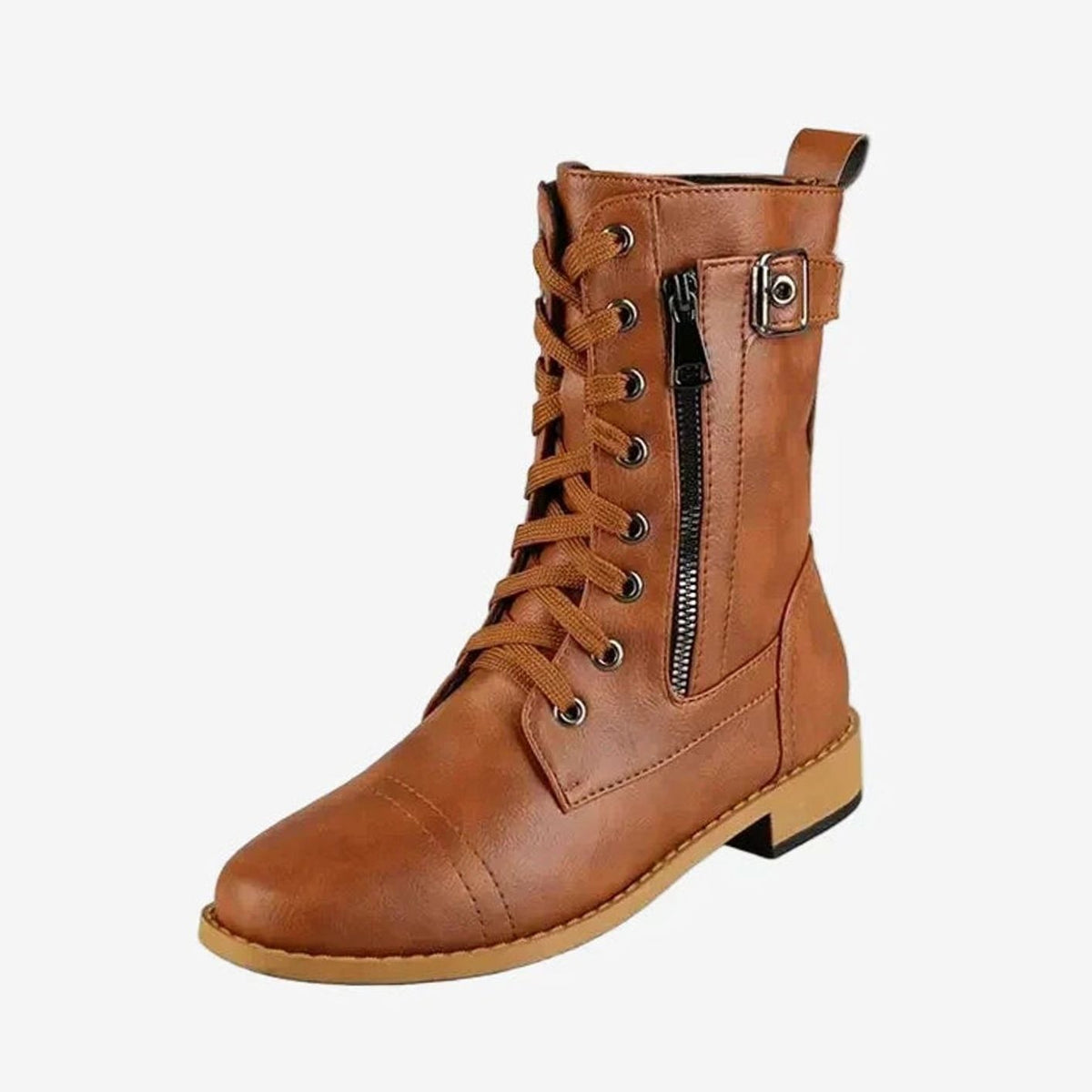Sarah | Bottines Femme Lacées Fermeture Éclair Bout Rond simili-cuir - Noir
