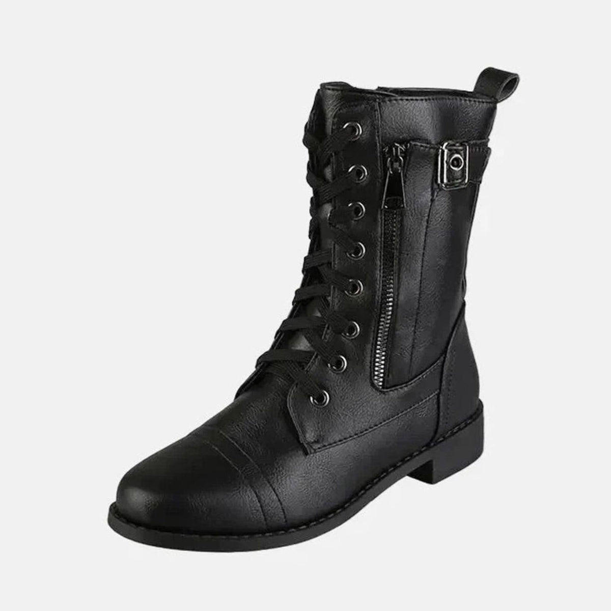 Sarah | Bottines Femme Lacées Fermeture Éclair Bout Rond simili-cuir - Noir