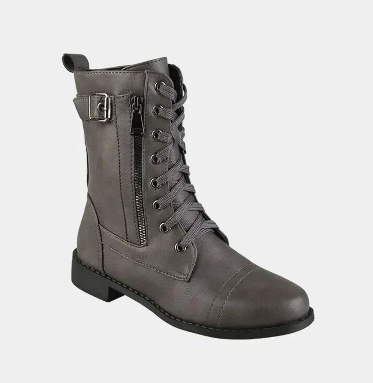 Sarah | Bottines Femme Lacées Fermeture Éclair Bout Rond simili-cuir - Noir