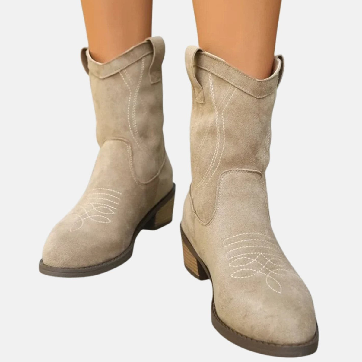 Sarah | Bottines Femme Piquage Western Talon Bloc - Gris