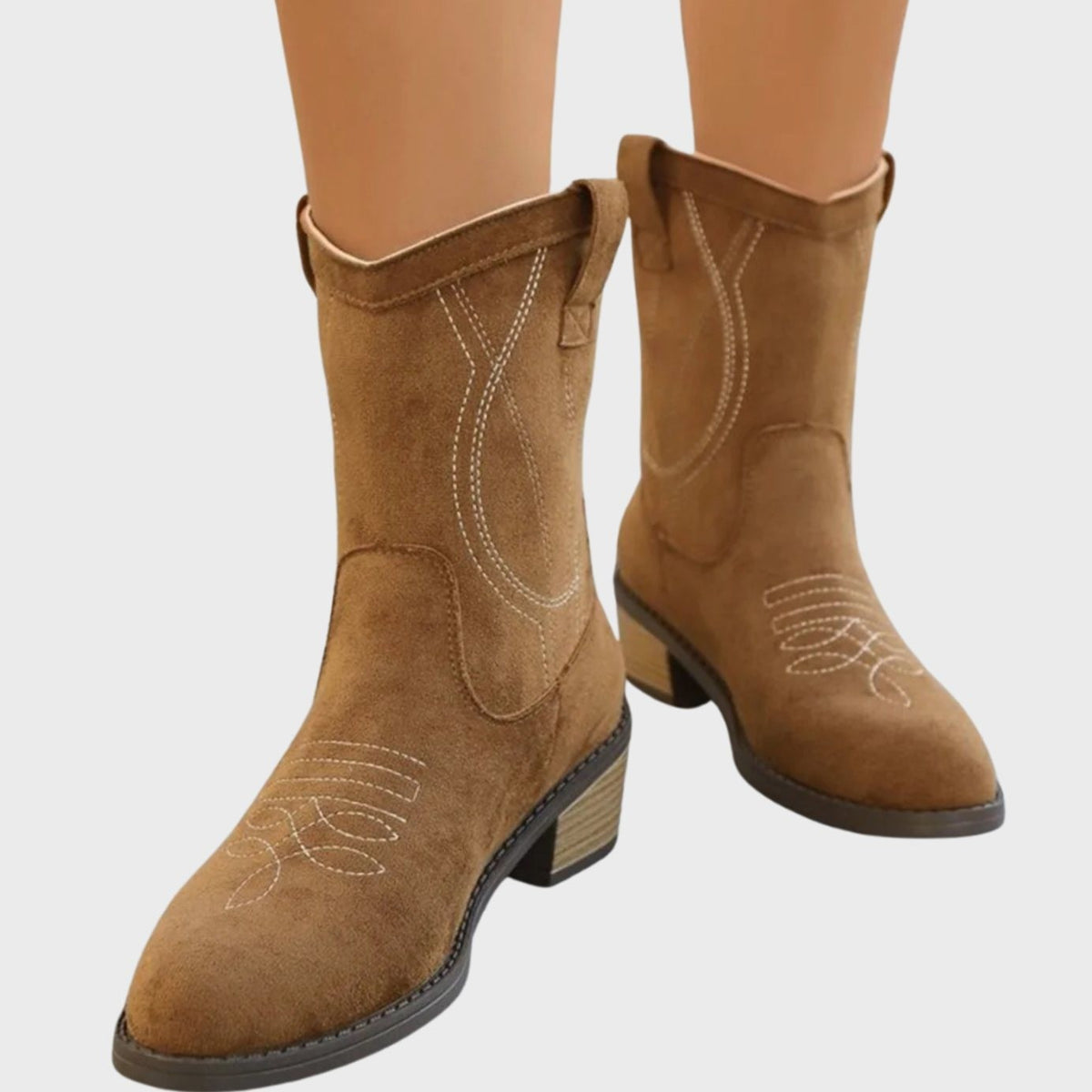 Sarah | Bottines Femme Piquage Western Talon Bloc - Gris