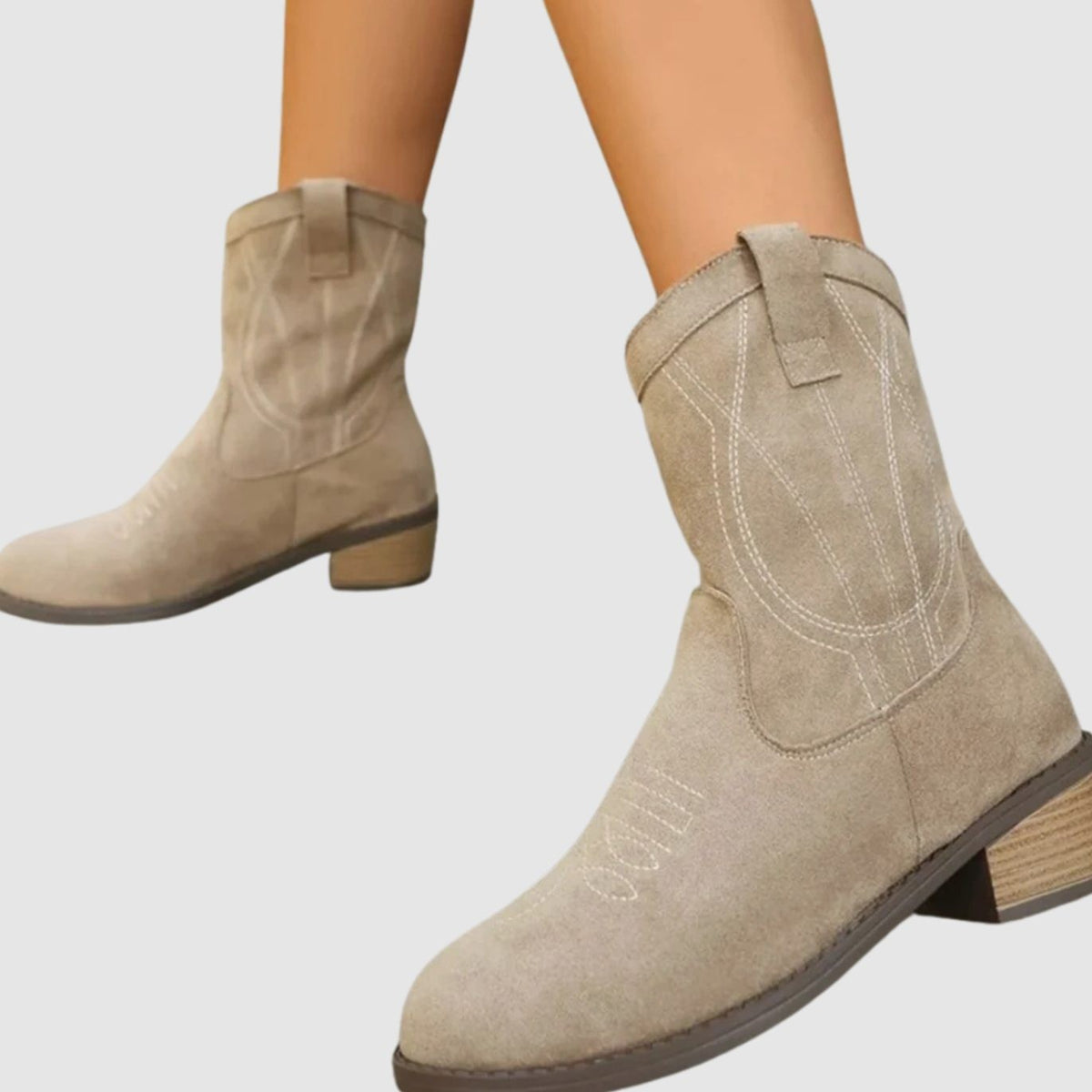 Sarah | Bottines Femme Piquage Western Talon Bloc - Gris