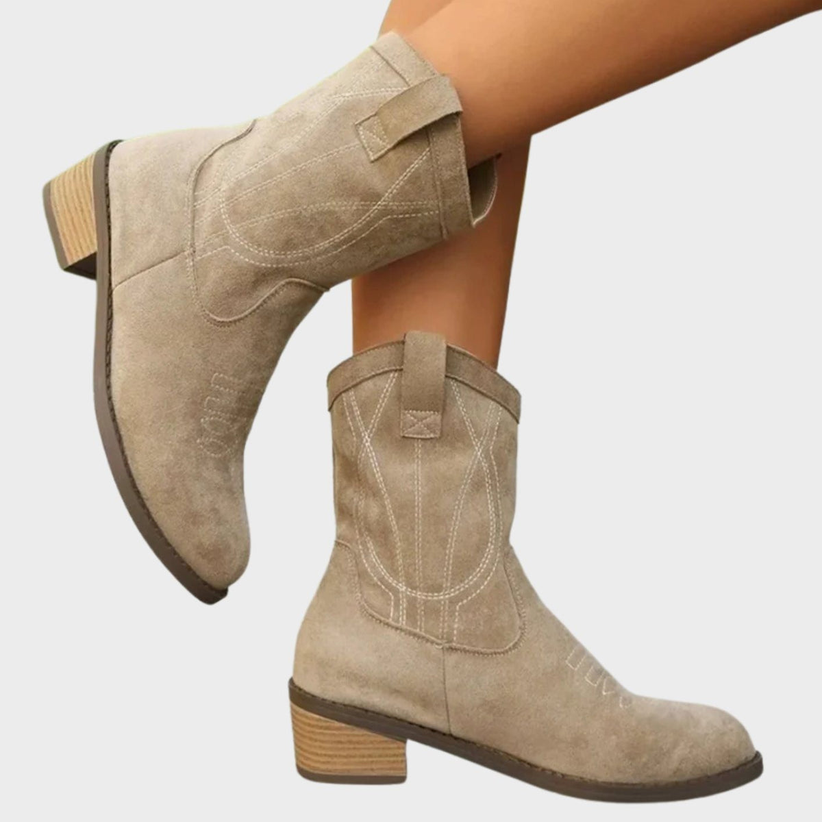 Sarah | Bottines Femme Piquage Western Talon Bloc - Gris