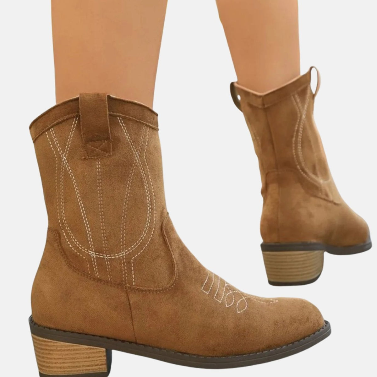 Sarah | Bottines Femme Piquage Western Talon Bloc - Gris
