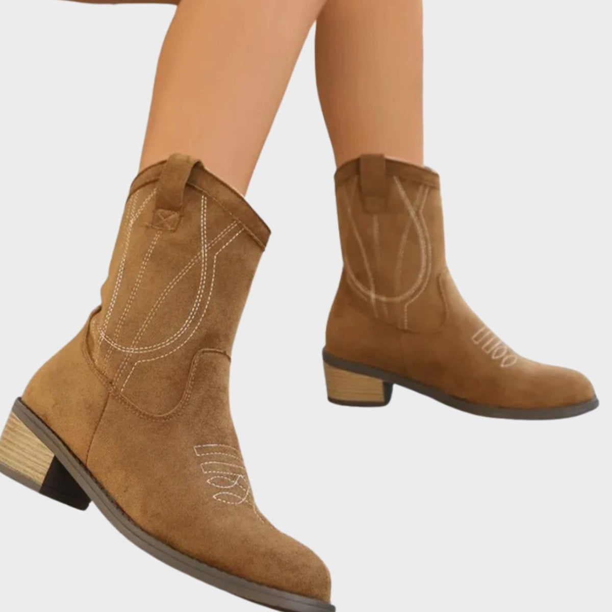 Sarah | Bottines Femme Piquage Western Talon Bloc - Kaki