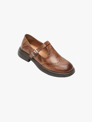 Sarah | Chaussures Brogue Femme Bride Classique Semelle Stable - Marron