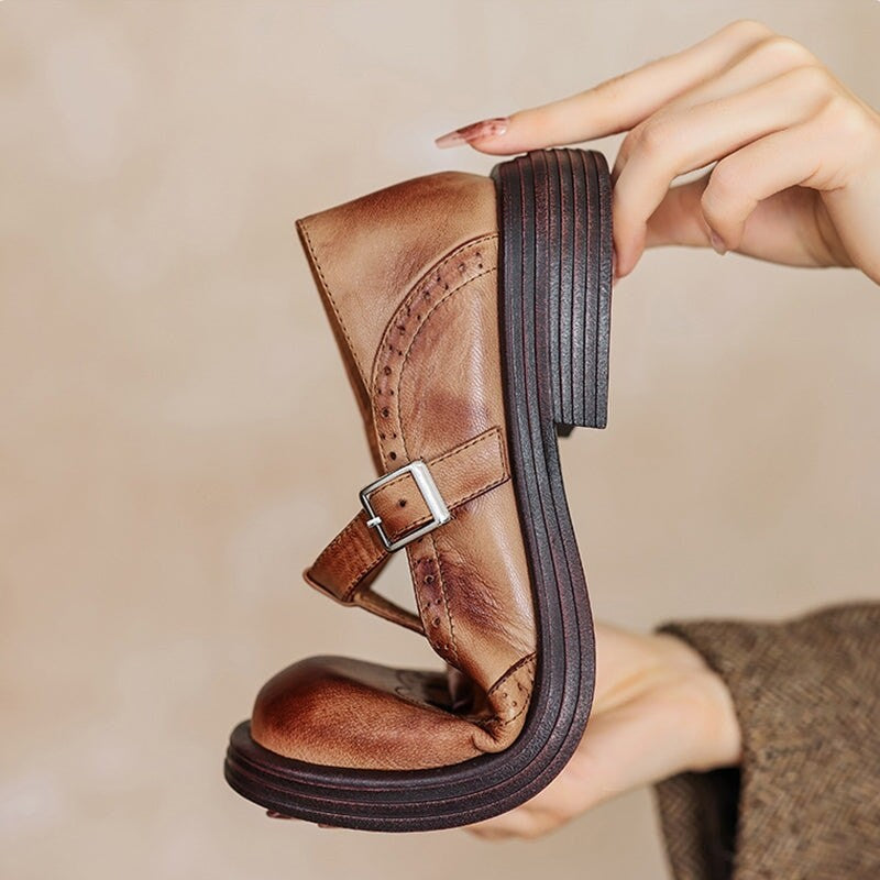 Sarah | Chaussures Brogue Femme Bride Classique Semelle Stable - Marron