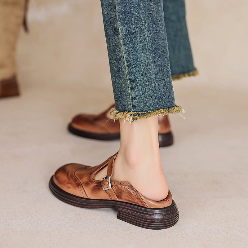 Sarah | Chaussures Brogue Femme Bride Classique Semelle Stable - Marron