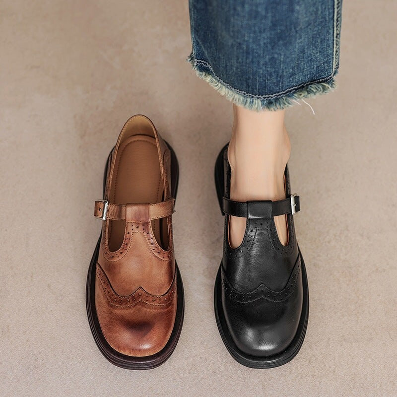 Sarah | Chaussures Brogue Femme Bride Classique Semelle Stable - Marron