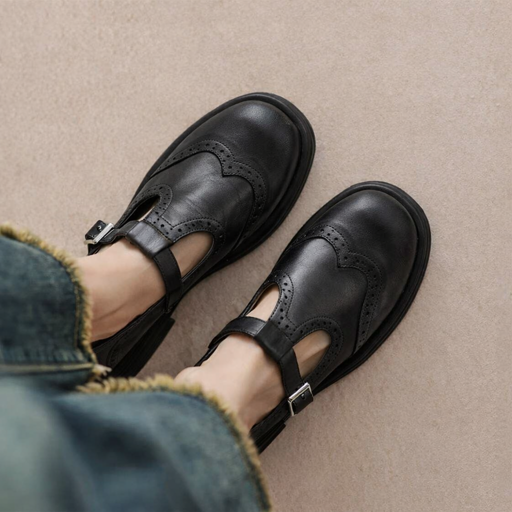 Sarah | Chaussures Brogue Femme Bride Classique Semelle Stable - Noir
