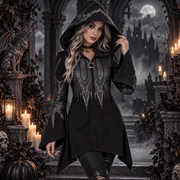 Sarah | Dames Déguisement Halloween Femme Capuche Asymétrique Manches Cloche Sweat Robe - Noir