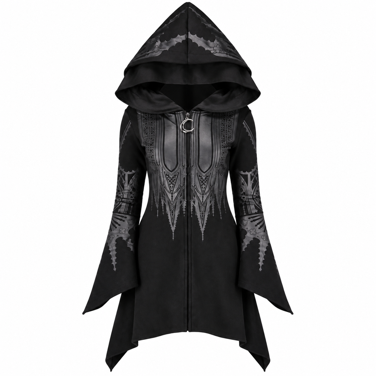 Sarah | Dames Déguisement Halloween Femme Capuche Asymétrique Manches Cloche Sweat Robe - Noir