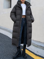 Sarah | Dames Doudoune Longue Capuche Piquage Continu Noir - Noir