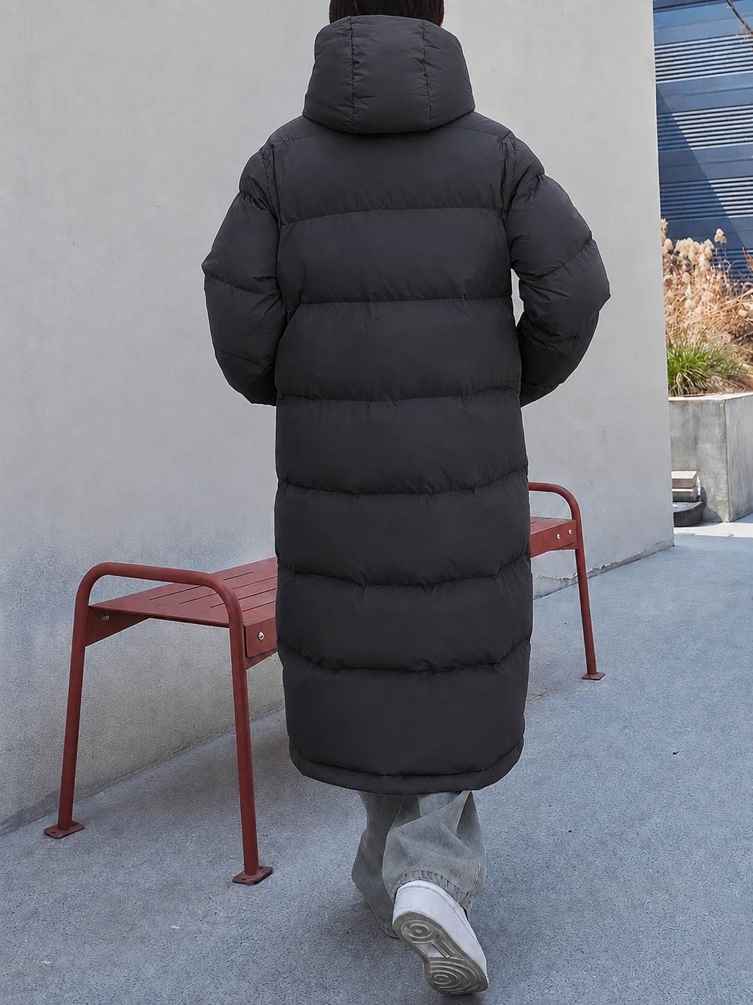 Sarah | Dames Doudoune Longue Capuche Piquage Continu Noir - Noir