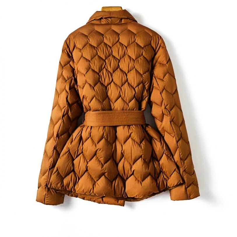 Sarah | Doudoune pour Femme Ceinturée Piqûres Horizontales Coupe Ajustée - Orange
