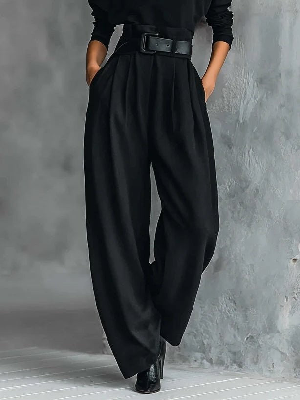 Sarah | Ensemble pour Femme Col Roulé Manches Longues Taille Haute Pantalon Droit - Noir