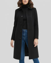 Sarah | Manteau Long Femme Coupe Ample Boutonnage Simple Col Structuré - Noir